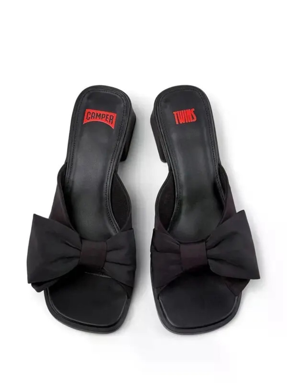 Camper Twins Black Bow Slide Mules